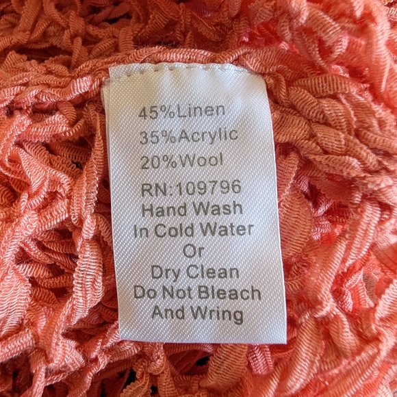 Linen Wool Blend Coral Crochet Fringe Tank Tunic Swim Cover Boho Festival Resort - Picture 9 of 10